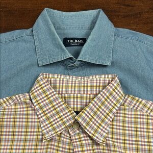 Men’s medium shirts two The Tie Bar Denim and Scott Barb Multicolor Plaid Shirts